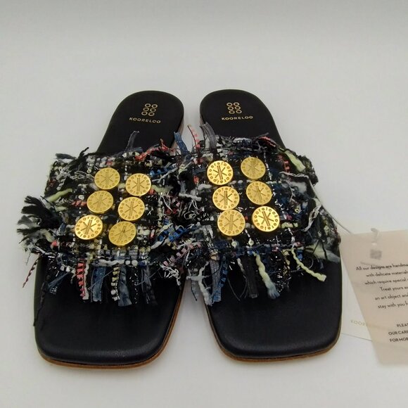 Rare-Kooreloo Alethea Mules Tweed Blue Black Sequins Size 10  NWT - Picture 1 of 9